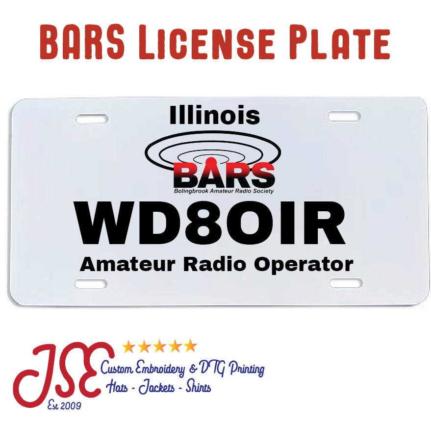 Bolingbrook Amateur Radio Society License Plate Jse Embroidery