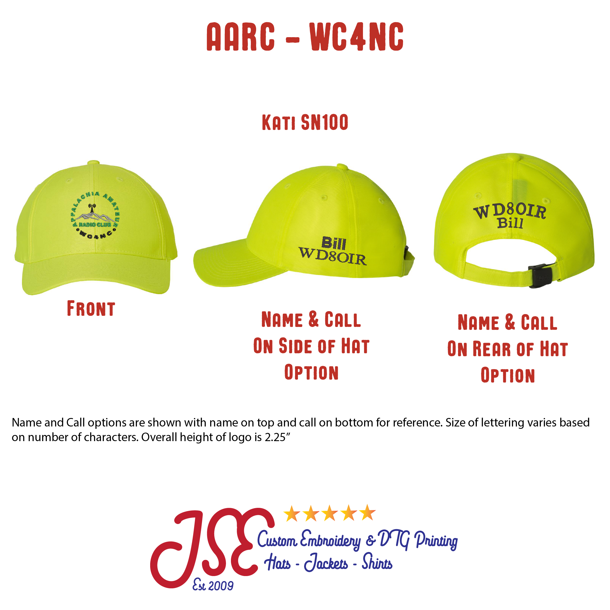 Appalachia Amateur Radio Club Wc Nc Kati Safety Yellow Hat Jse Embroidery